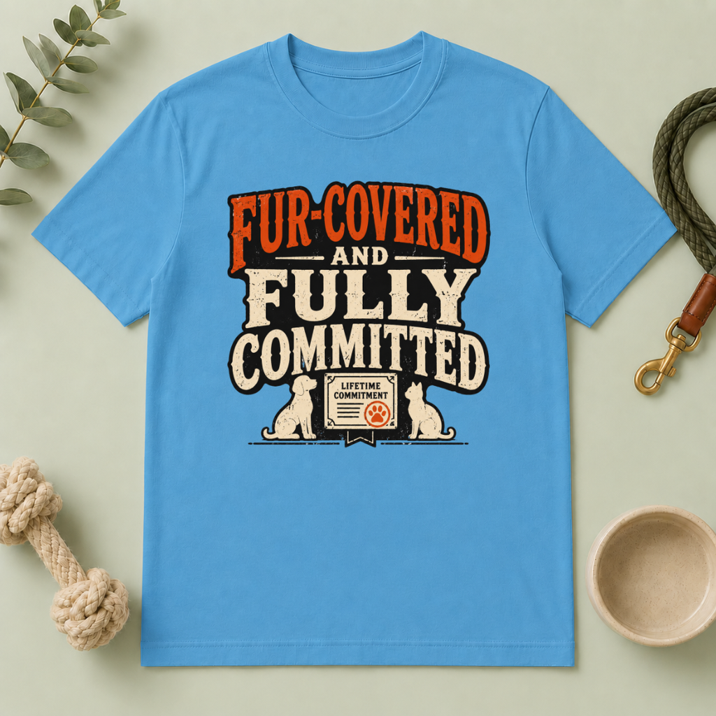 T-Shirt — "Fur-Covered and Fully Committed" Vintage Dog & Cat Lover Tee