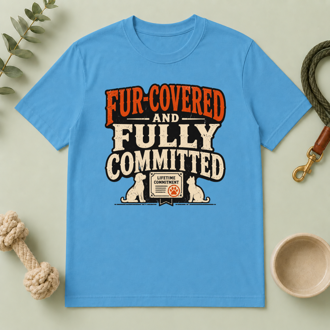 T-Shirt — "Fur-Covered and Fully Committed" Vintage Dog & Cat Lover Tee