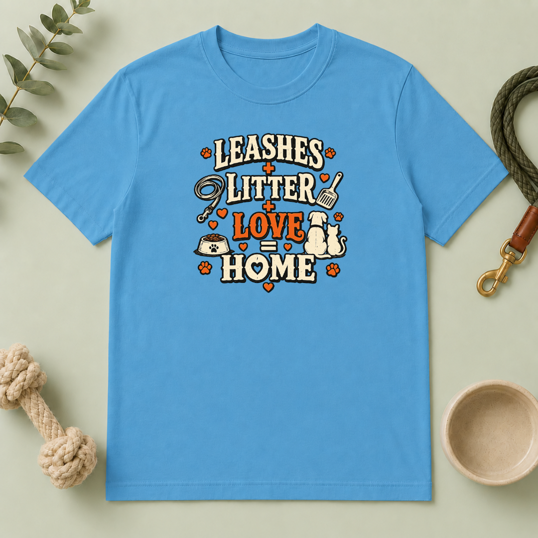 "Leashes + Litter + Love = Home" Graphic Tee