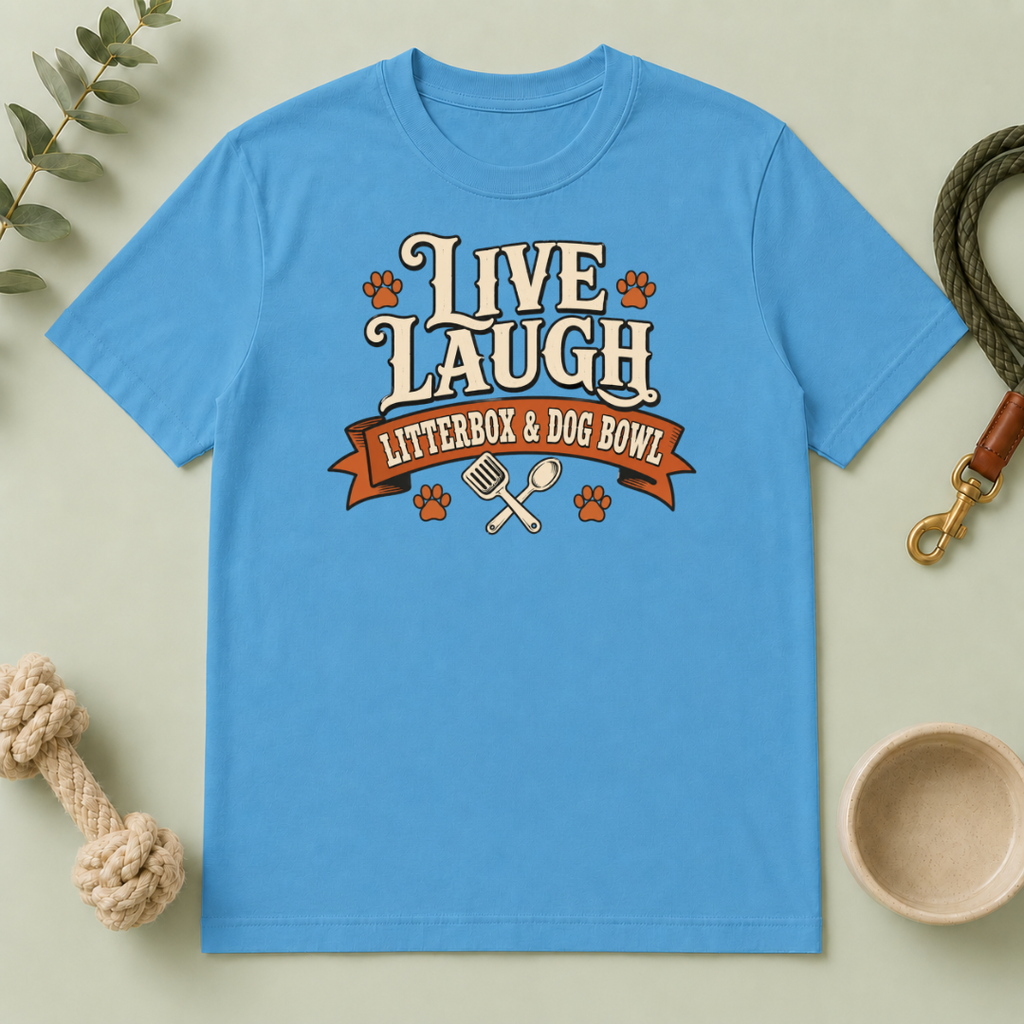Live Laugh Litterbox & Dog Bowl – Dog & Cat Rivalry T-Shirt