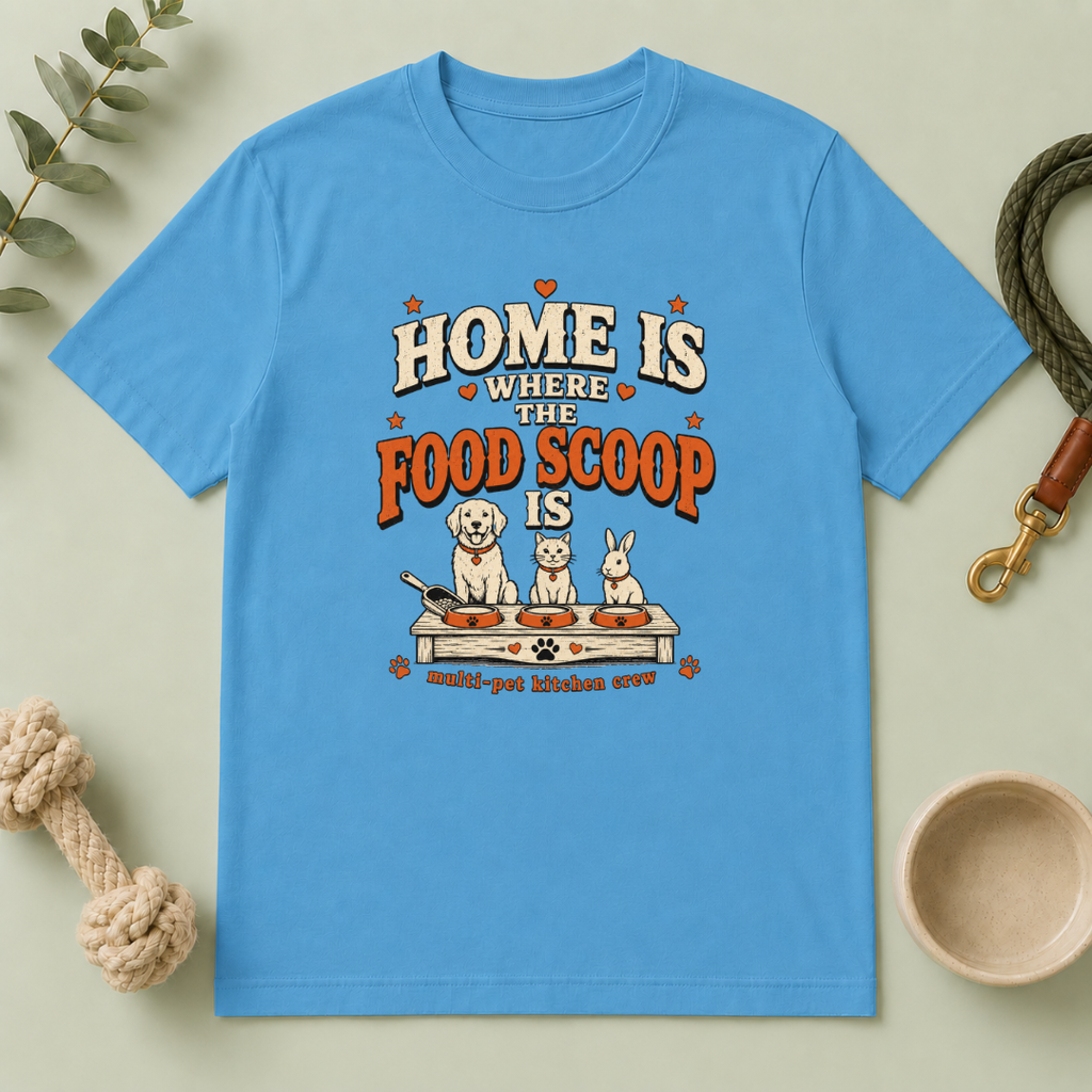 Home Is Where the Food Scoop Is – Multi-Pet Lifestyle T-Shirt