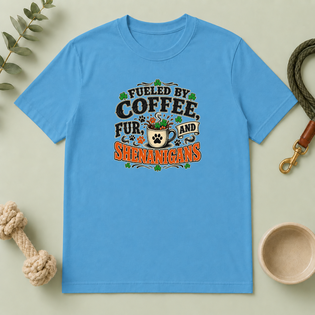 Fueled by Coffee, Fur & Shenanigans St. Patrick’s Day T-Shirt