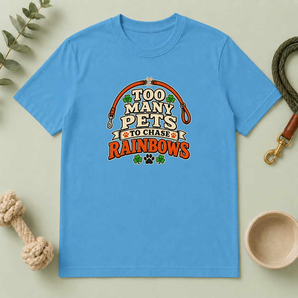 Too Many Pets to Chase Rainbows St. Patrick’s Day T-Shirt