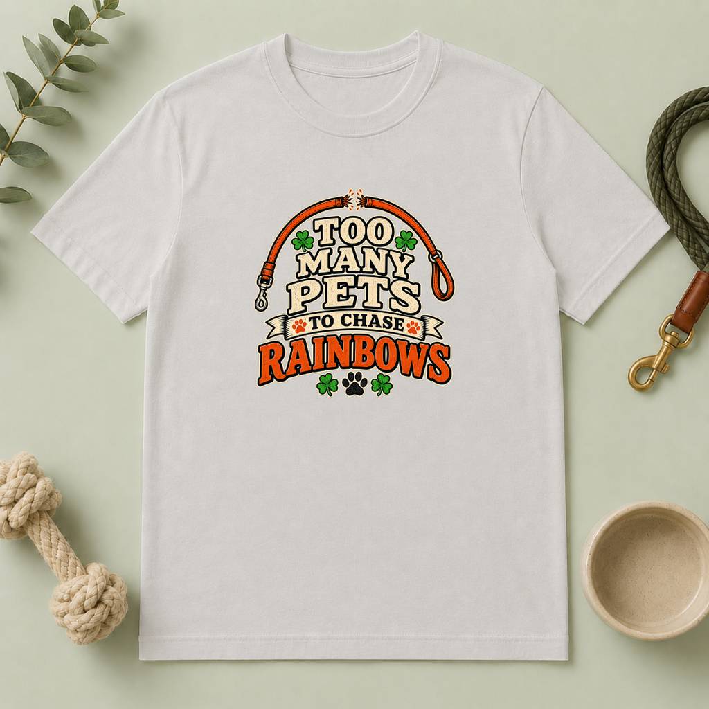 Too Many Pets to Chase Rainbows St. Patrick’s Day T-Shirt