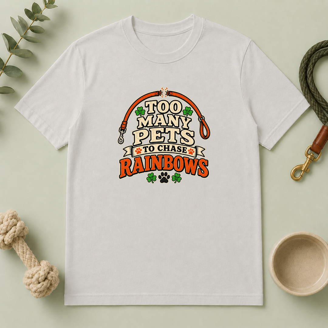 Too Many Pets to Chase Rainbows St. Patrick’s Day T-Shirt