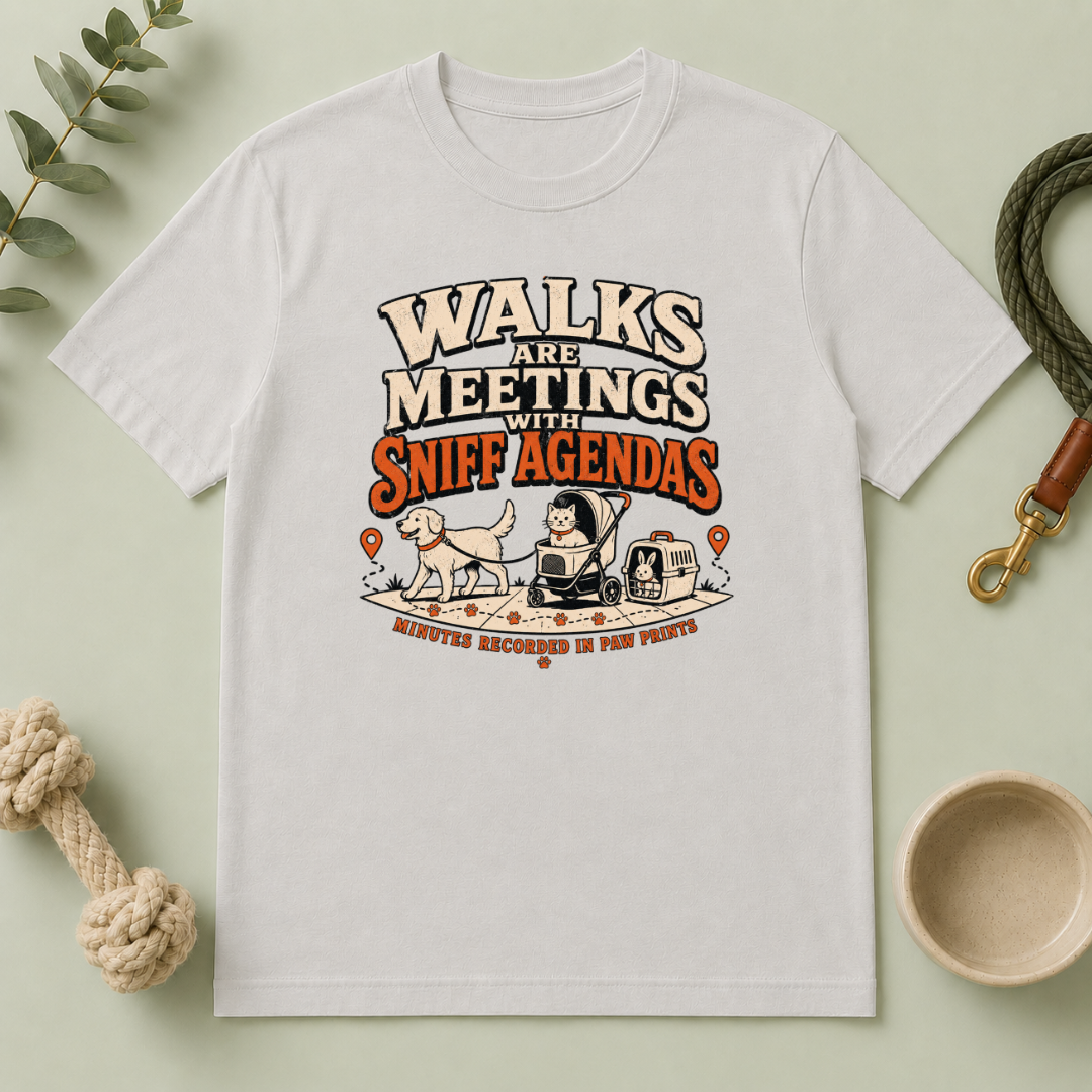Walks Are Meetings with Sniff Agendas Multi-Pet Lifestyle T-Shirt