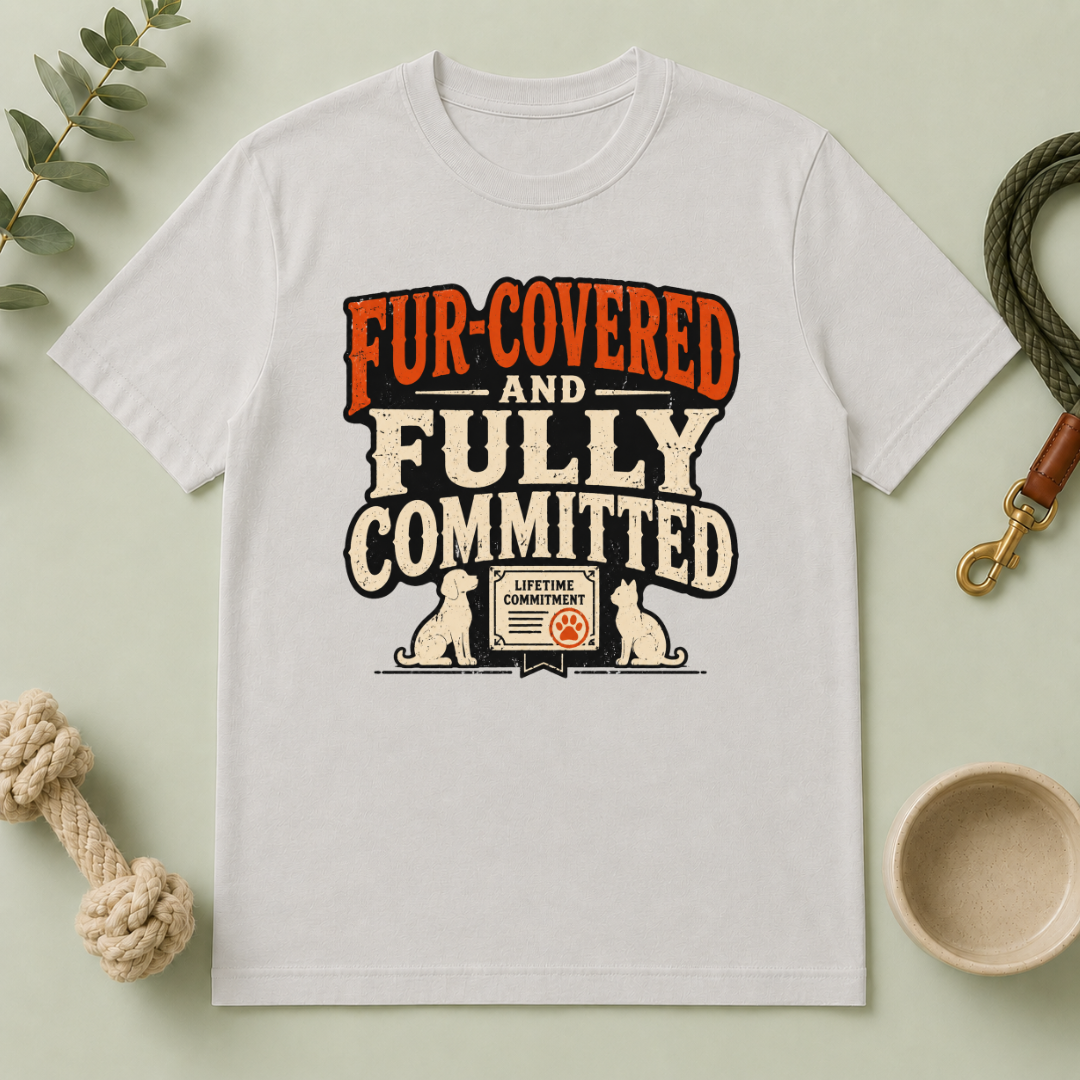 T-Shirt — "Fur-Covered and Fully Committed" Vintage Dog & Cat Lover Tee