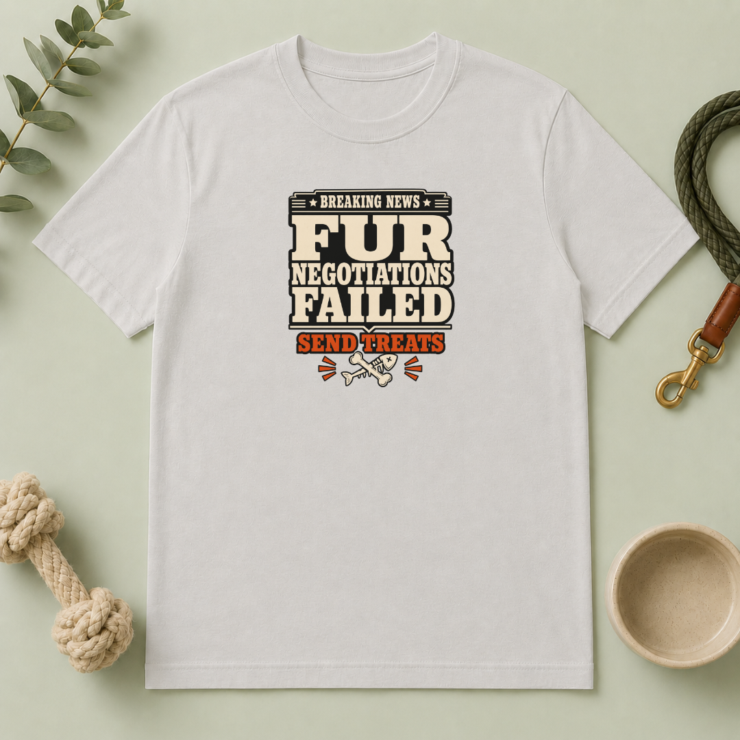 "Breaking News: Fur Negotiations Failed — Send Treats" Funny Pet Lover Tee