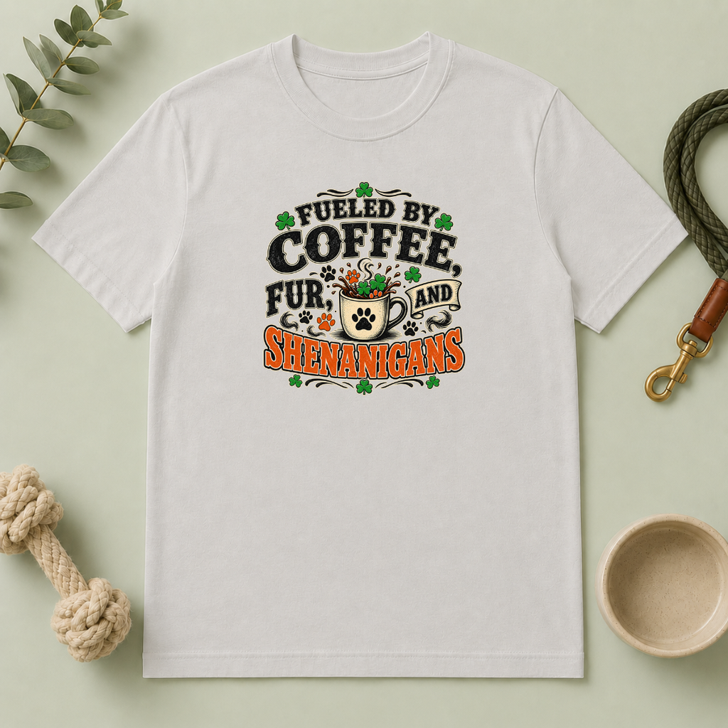 Fueled by Coffee, Fur & Shenanigans St. Patrick’s Day T-Shirt