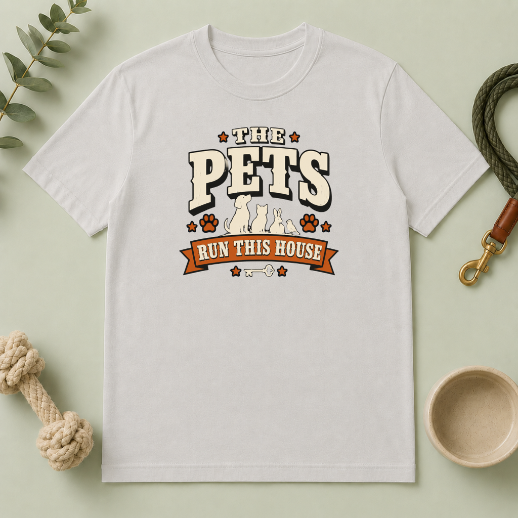 Pet Lover T‑Shirt — "The Pets Run This House" Retro Graphic