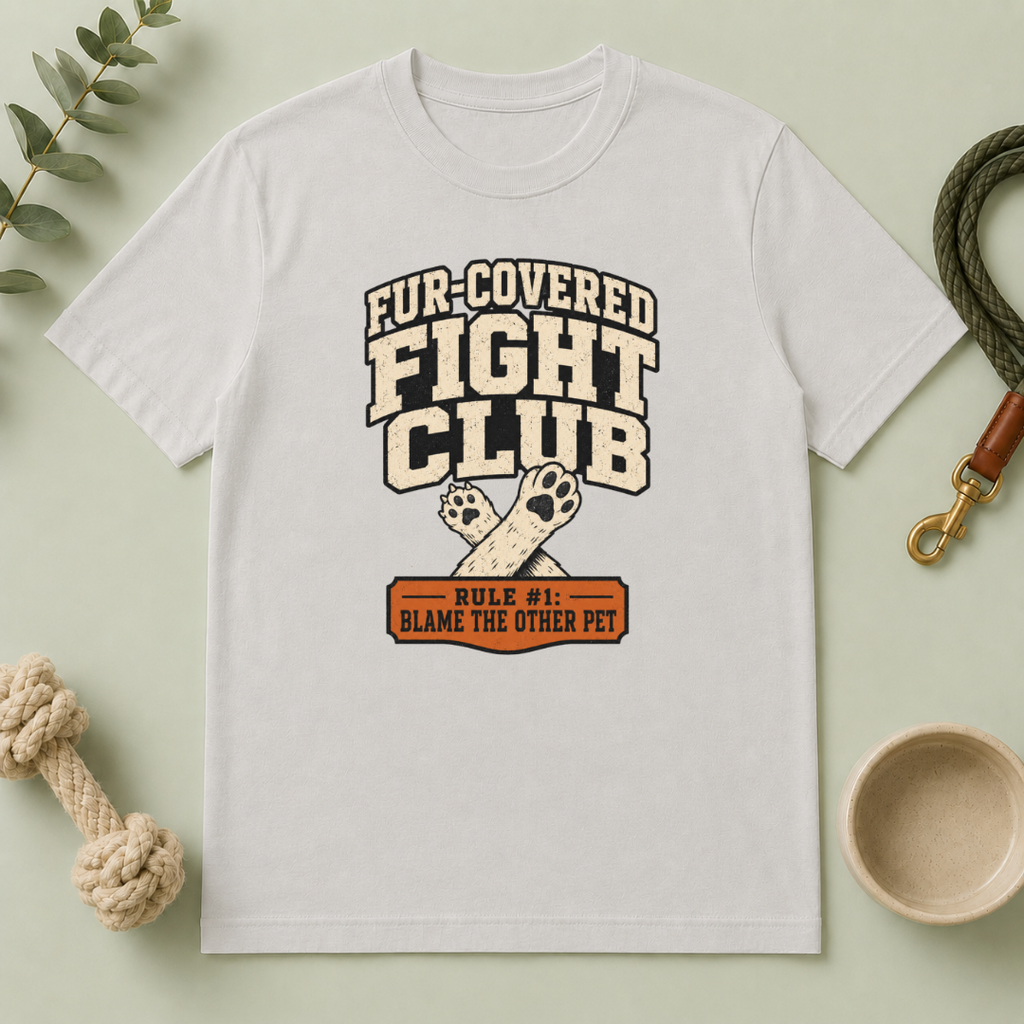 Fur-Covered Fight Club – Dog & Cat Rivalry T-Shirt