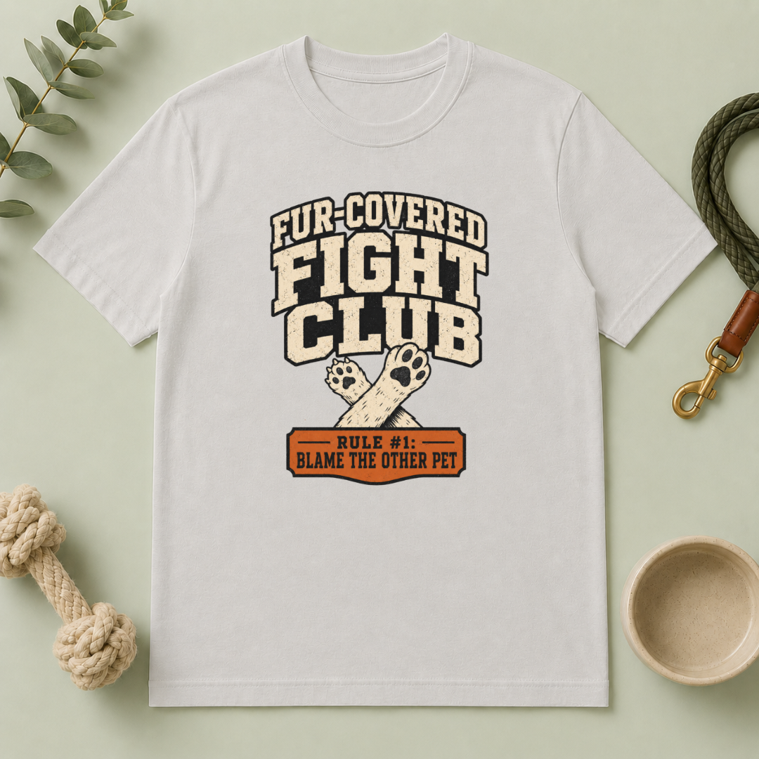 Fur-Covered Fight Club – Dog & Cat Rivalry T-Shirt