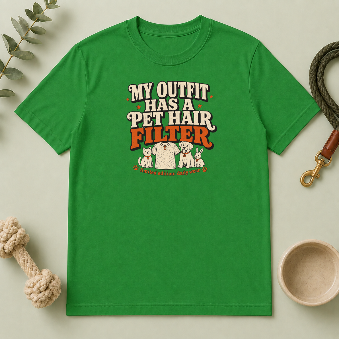 “My Outfit Has a Pet Hair Filter” Funny Pet Lover Tee