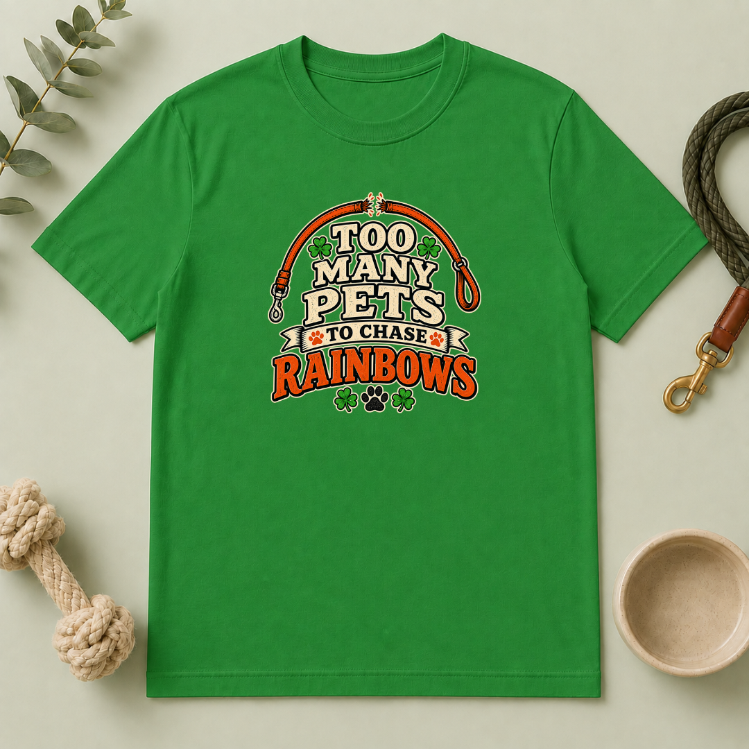 Too Many Pets to Chase Rainbows St. Patrick’s Day T-Shirt
