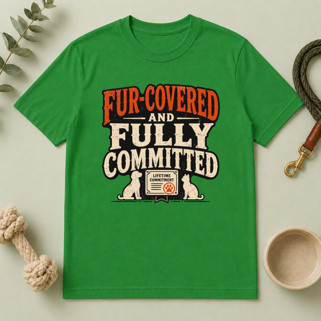 T-Shirt — "Fur-Covered and Fully Committed" Vintage Dog & Cat Lover Tee