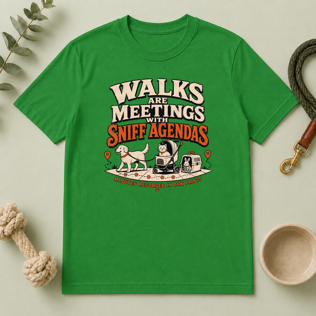 Walks Are Meetings with Sniff Agendas Multi-Pet Lifestyle T-Shirt