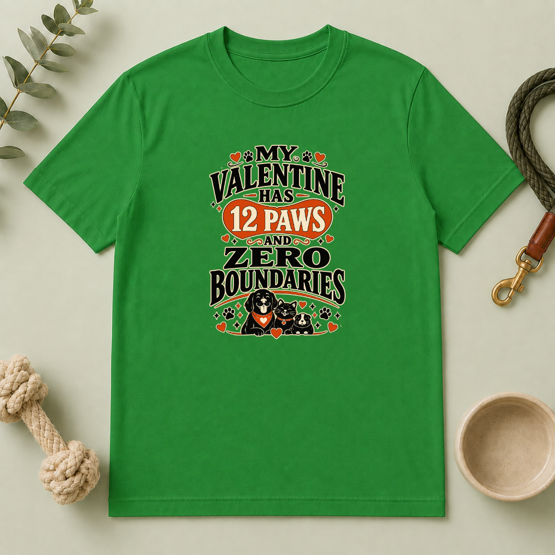 My Valentine Has 12 Paws and Zero Boundaries Pet T-Shirt