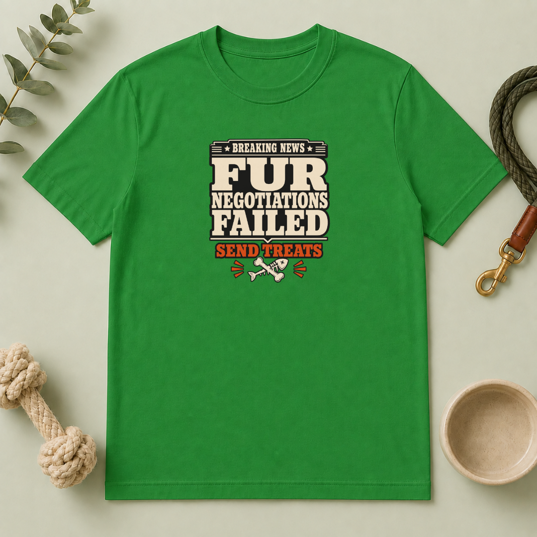 "Breaking News: Fur Negotiations Failed — Send Treats" Funny Pet Lover Tee