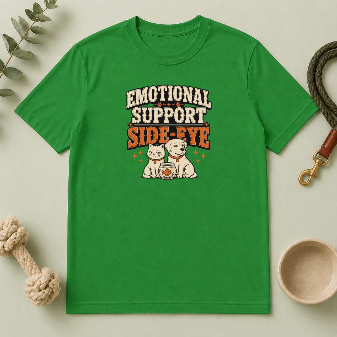 "Emotional Support Side-Eye" Retro Dog & Cat Graphic