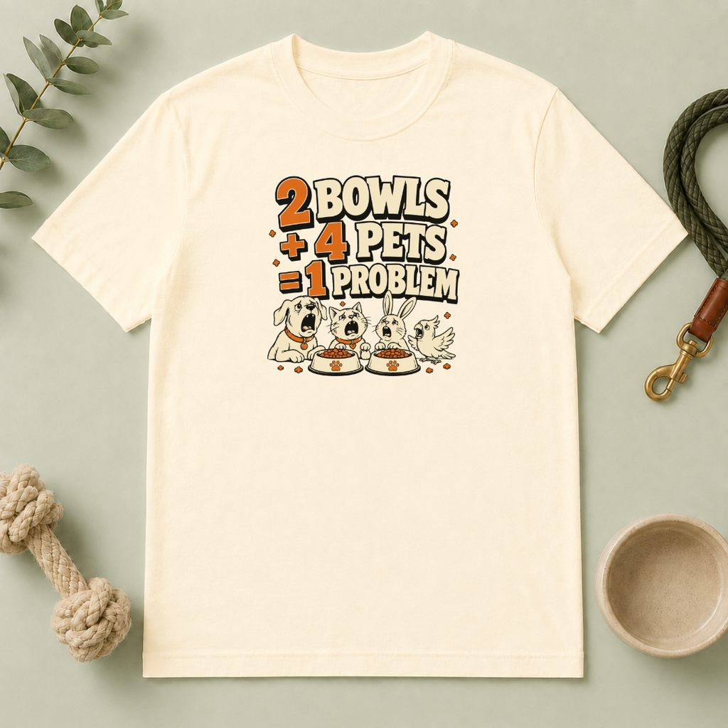 "2 Bowls + 4 Pets = 1 Problem" Funny Pet Lover Tee