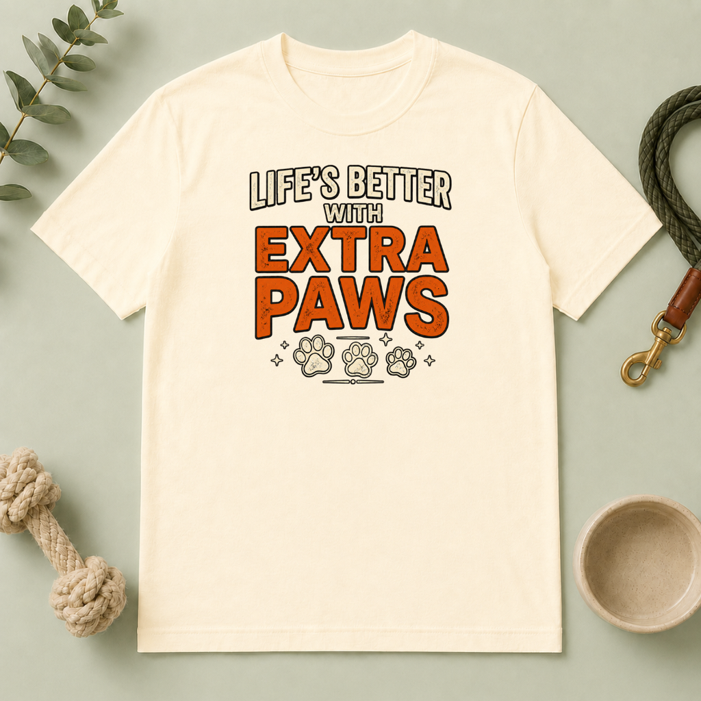 Life’s Better with Extra Paws T‑Shirt — Cute Pet Lover Tee