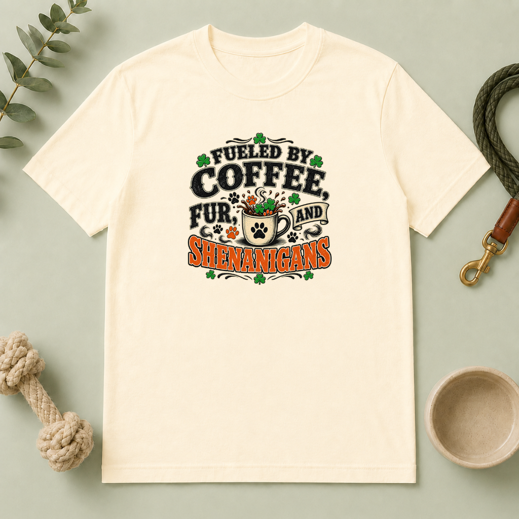 Fueled by Coffee, Fur & Shenanigans St. Patrick’s Day T-Shirt
