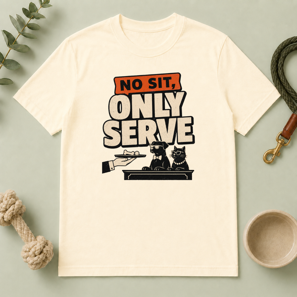 No Sit, Only Serve T-Shirt — Multi-Pet Household Tee
