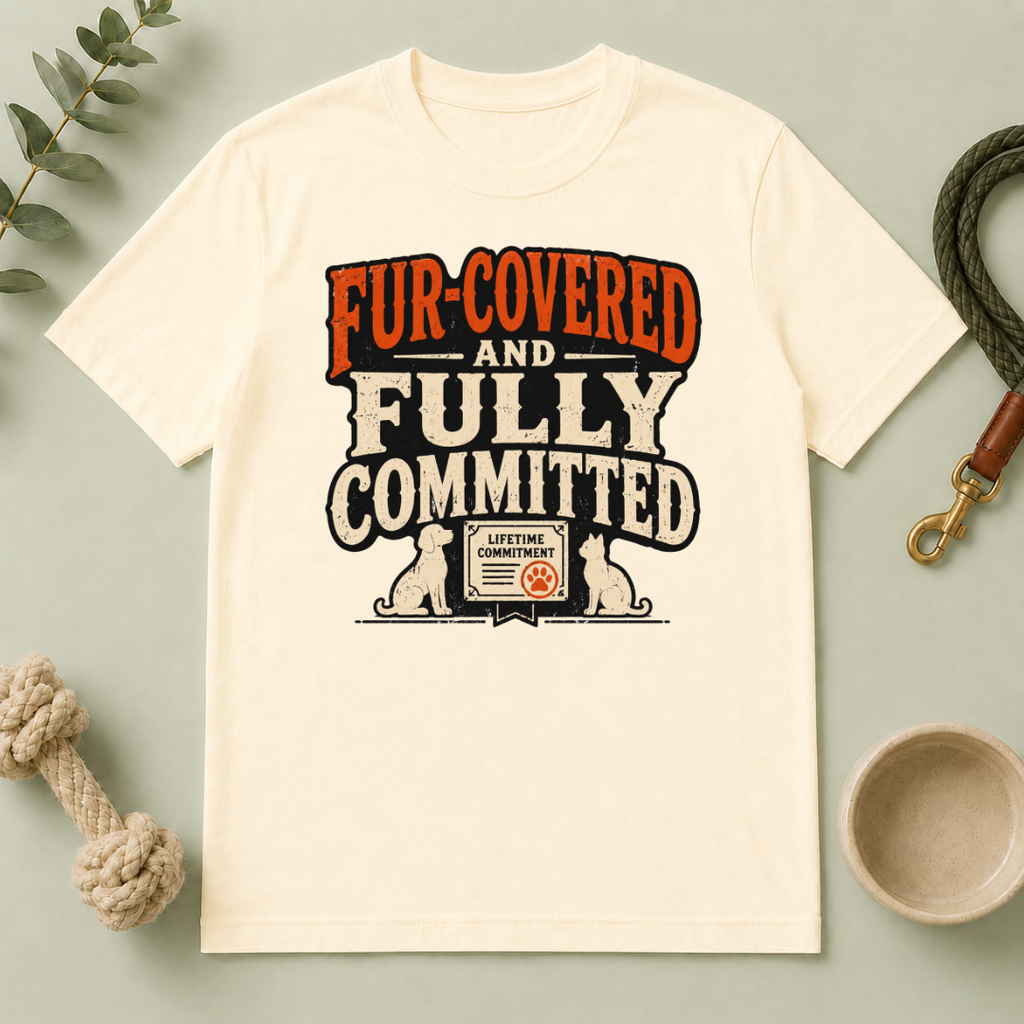 T-Shirt — "Fur-Covered and Fully Committed" Vintage Dog & Cat Lover Tee