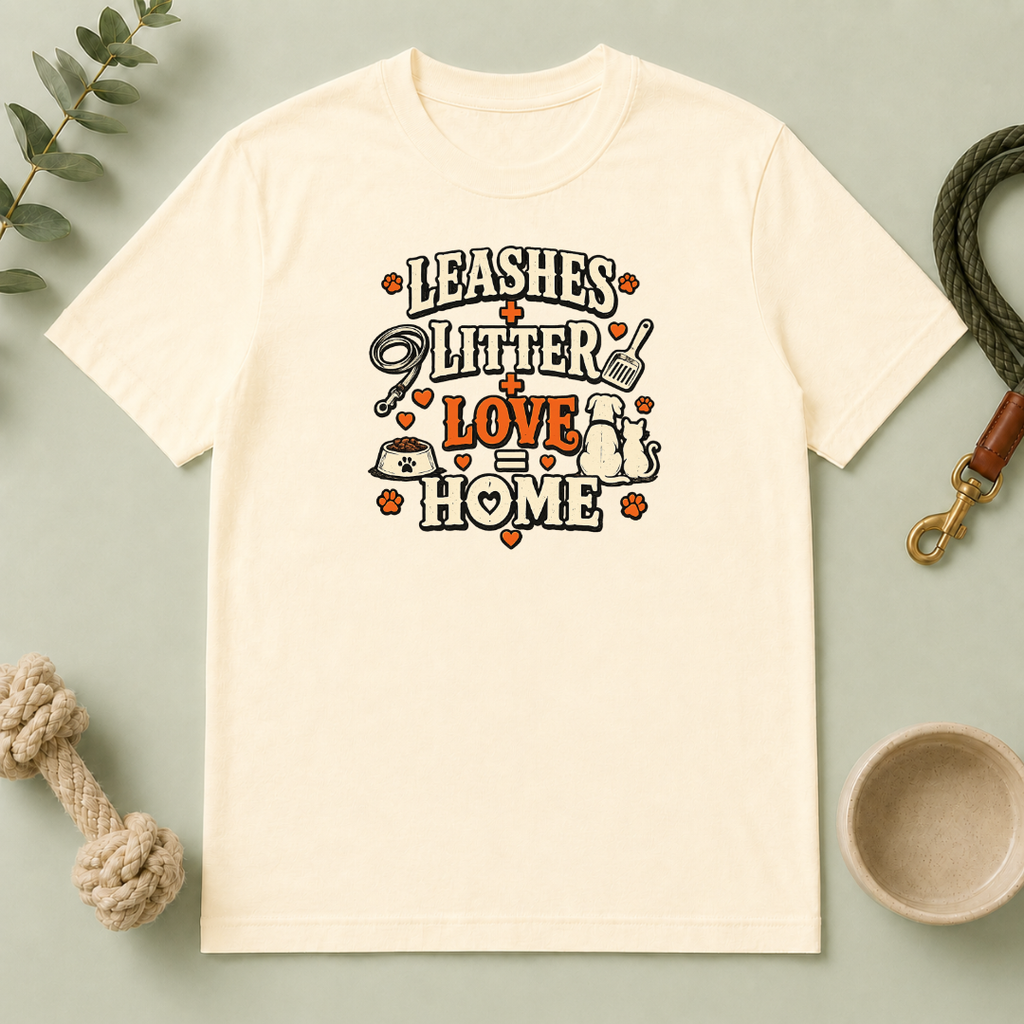 "Leashes + Litter + Love = Home" Graphic Tee