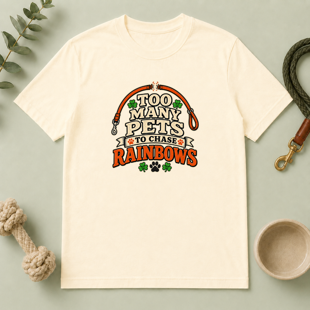 Too Many Pets to Chase Rainbows St. Patrick’s Day T-Shirt