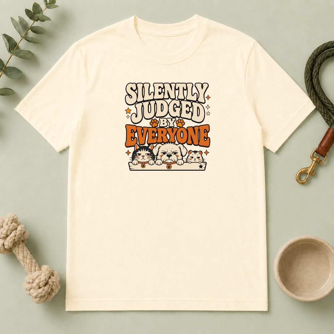 "Silently Judged by Everyone" Retro Graphic Tee (Cute Pets)