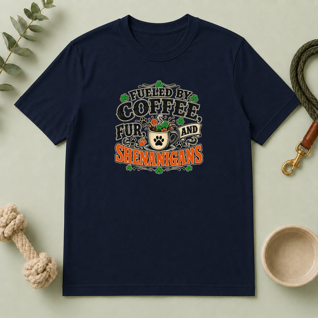 Fueled by Coffee, Fur & Shenanigans St. Patrick’s Day T-Shirt