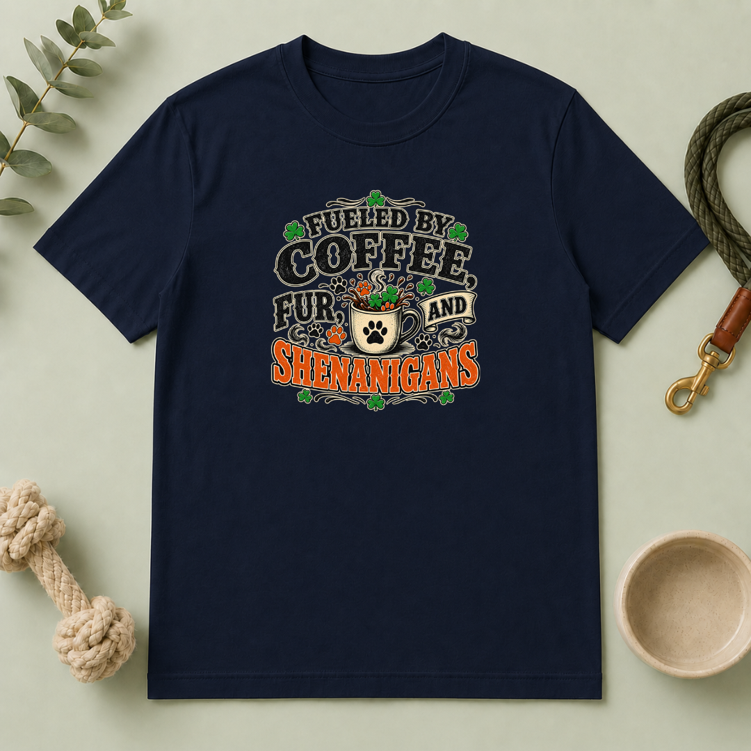 Fueled by Coffee, Fur & Shenanigans St. Patrick’s Day T-Shirt