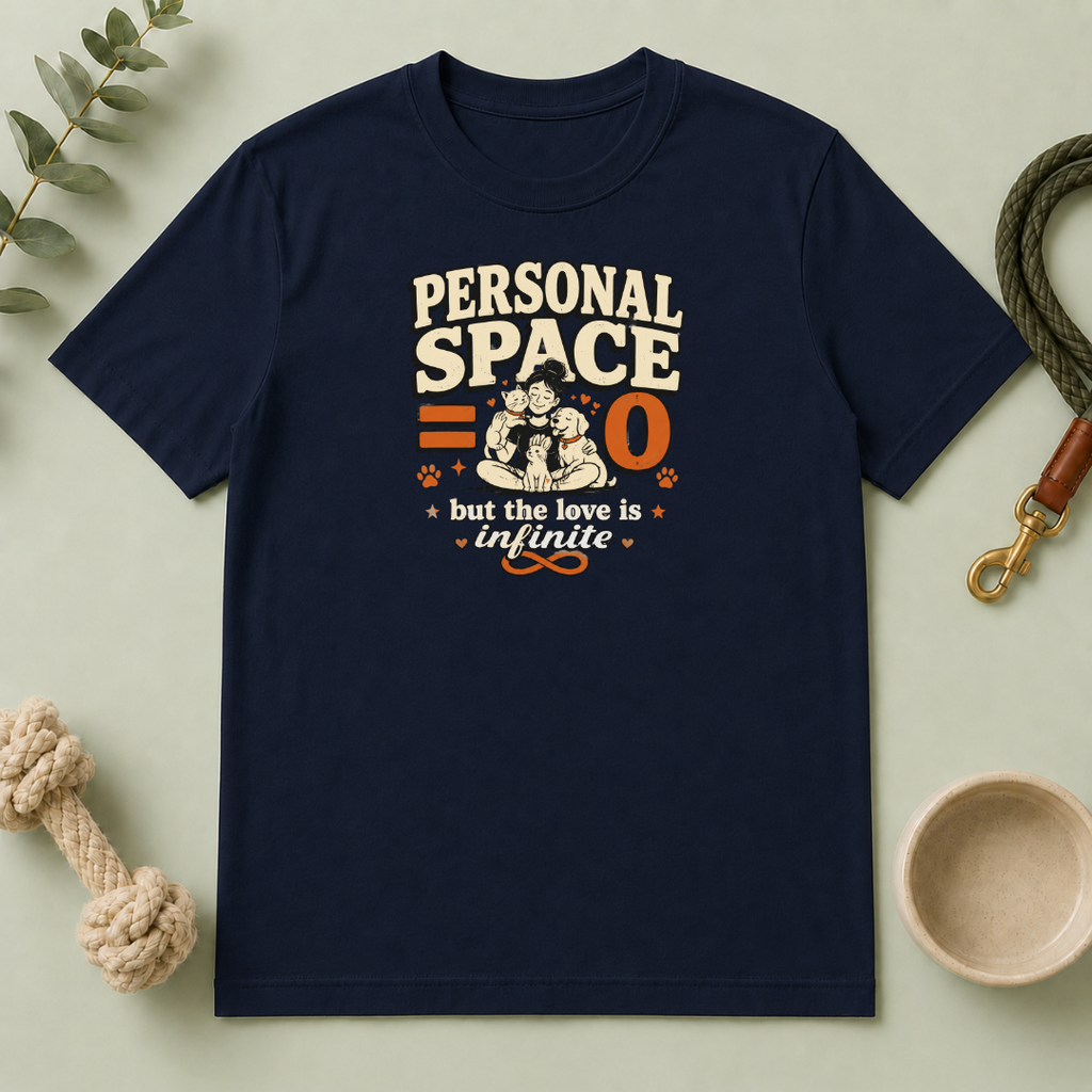 "Personal Space 0 but the love is Infinite" Cute Retro Cat & Dog Graphic Tee