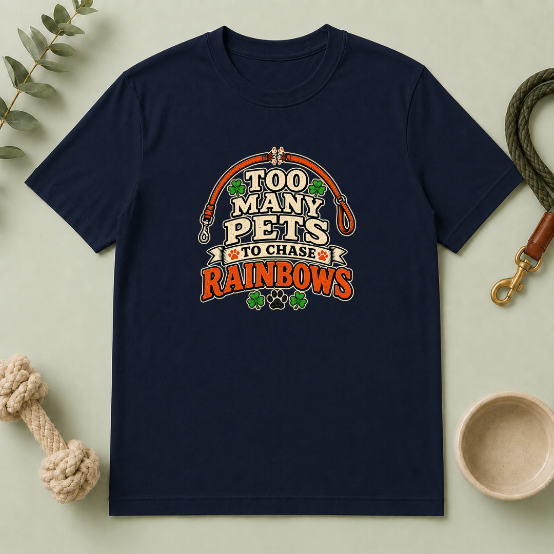 Too Many Pets to Chase Rainbows St. Patrick’s Day T-Shirt