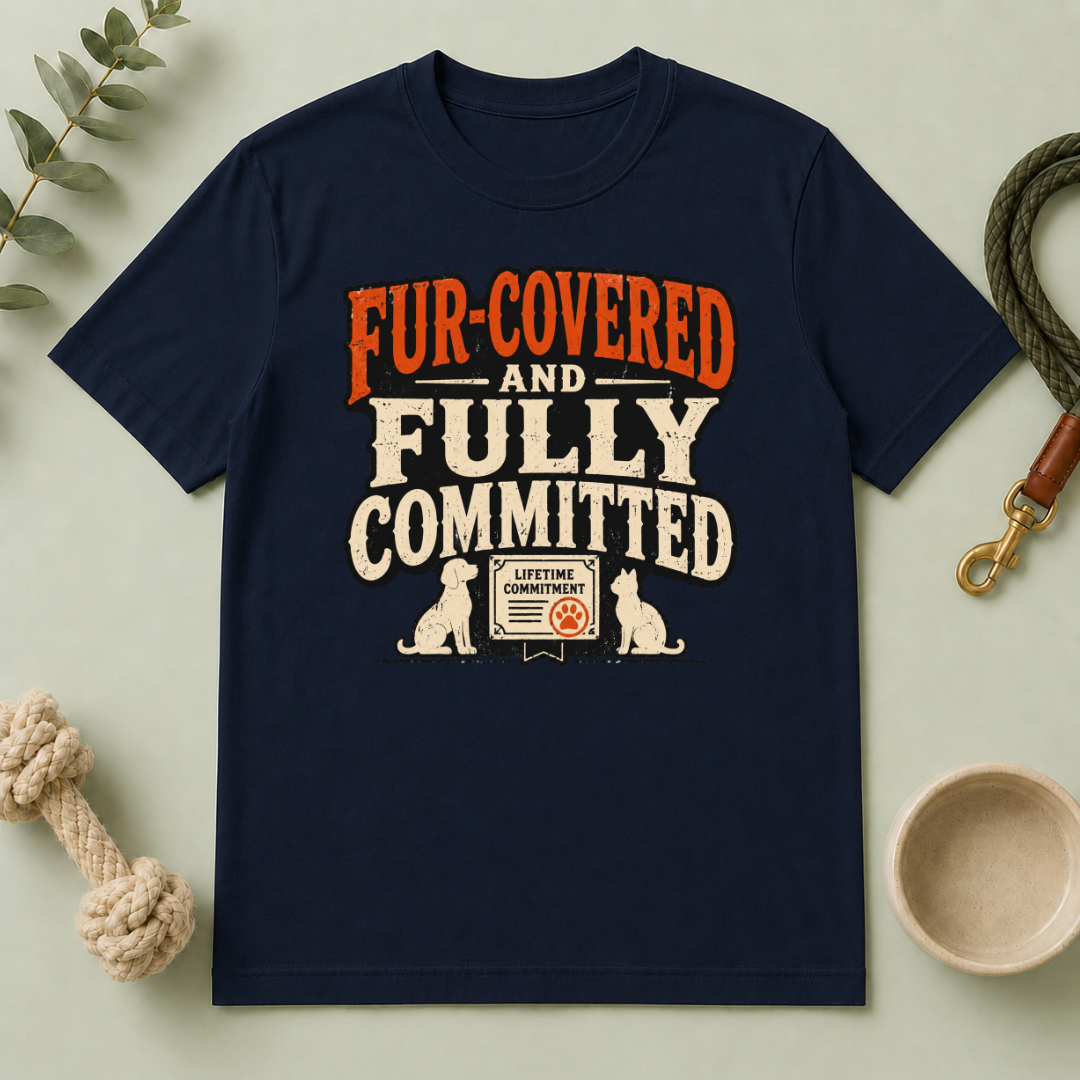 T-Shirt — "Fur-Covered and Fully Committed" Vintage Dog & Cat Lover Tee