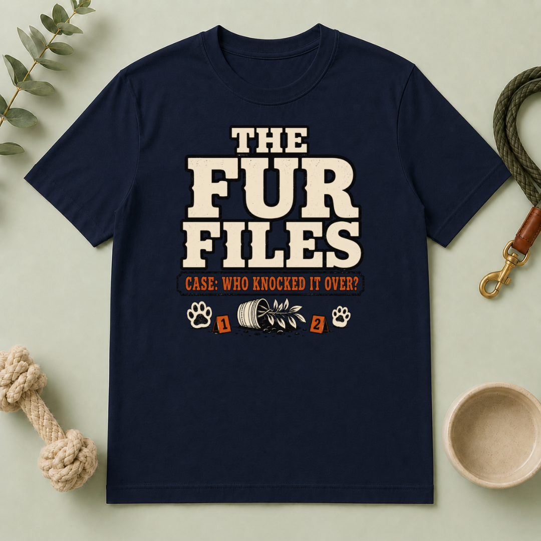 The Fur Files – Who Knocked It Over? Dog & Cat Rivalry T-Shirt