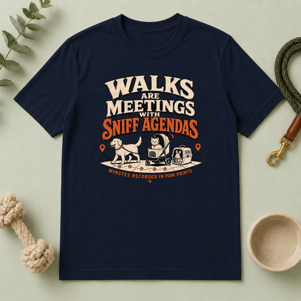 Walks Are Meetings with Sniff Agendas Multi-Pet Lifestyle T-Shirt