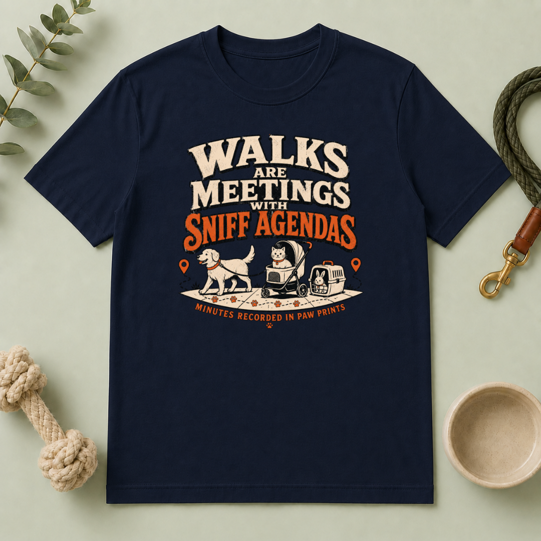 Walks Are Meetings with Sniff Agendas Multi-Pet Lifestyle T-Shirt