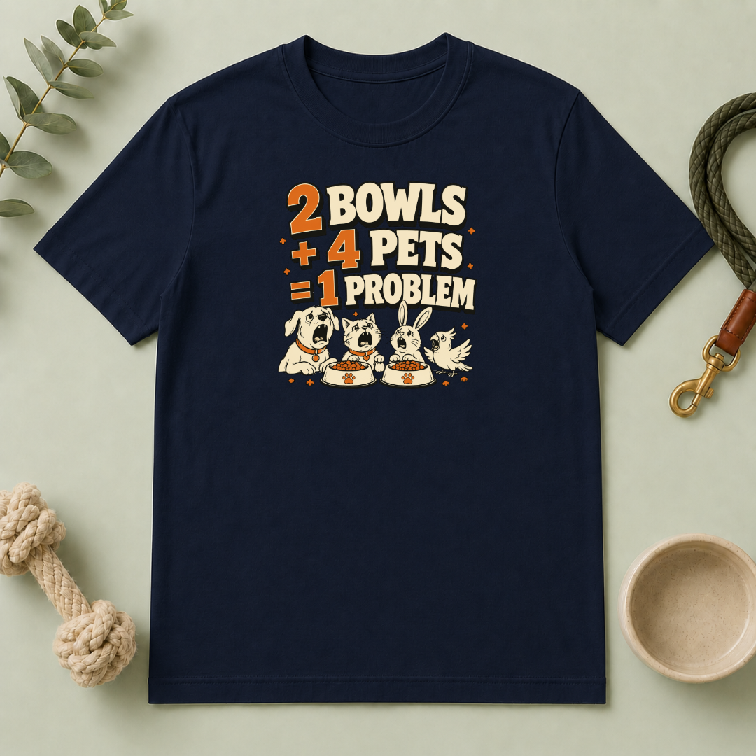 "2 Bowls + 4 Pets = 1 Problem" Funny Pet Lover Tee