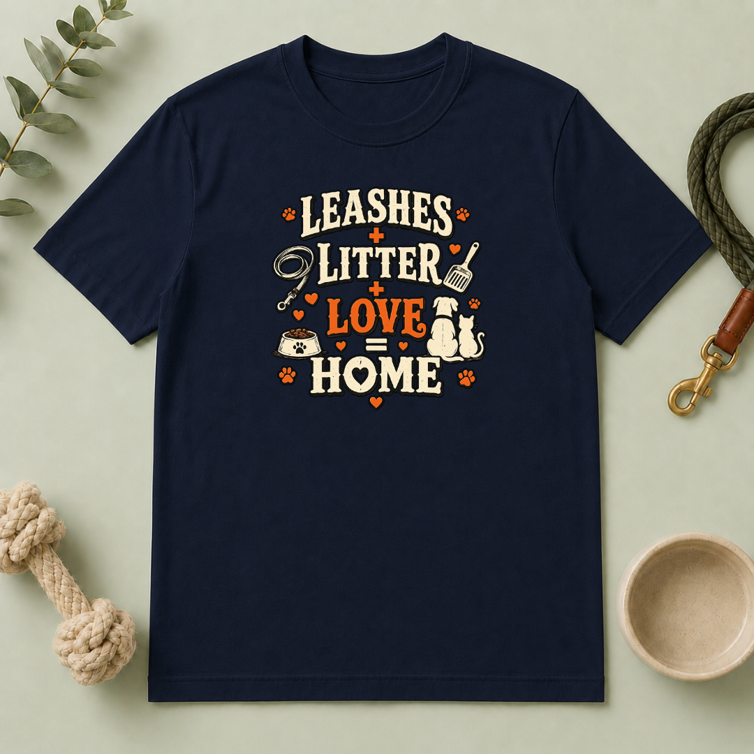 "Leashes + Litter + Love = Home" Graphic Tee