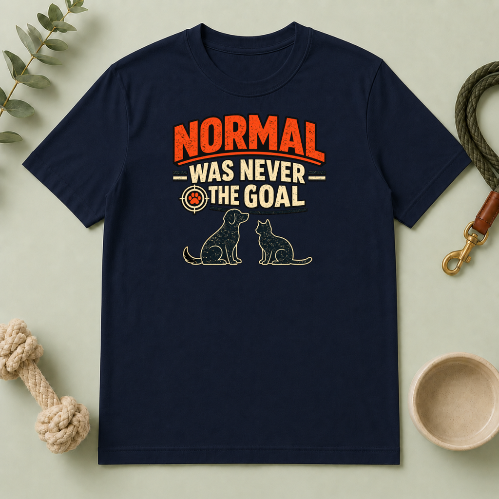 Normal Was Never The Goal T-Shirt — Funny Cat & Dog Retro Statement Tee