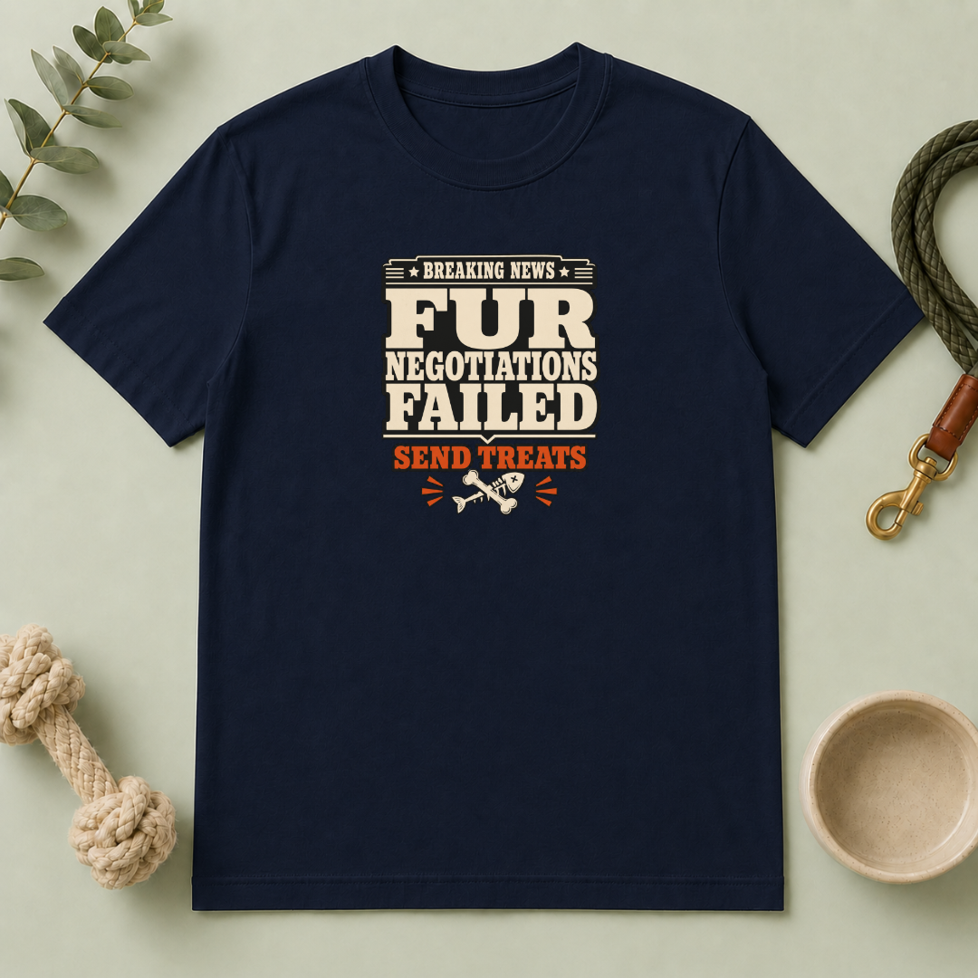"Breaking News: Fur Negotiations Failed — Send Treats" Funny Pet Lover Tee
