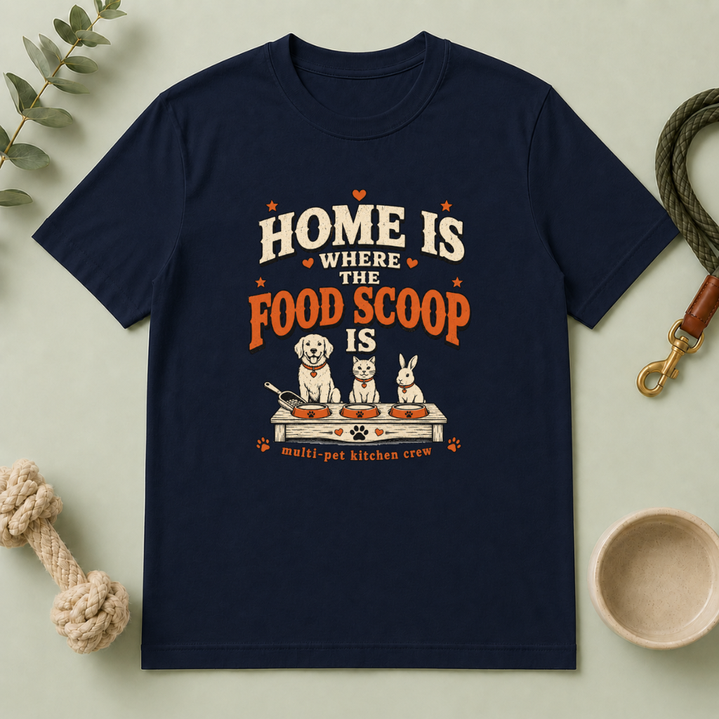 Home Is Where the Food Scoop Is – Multi-Pet Lifestyle T-Shirt