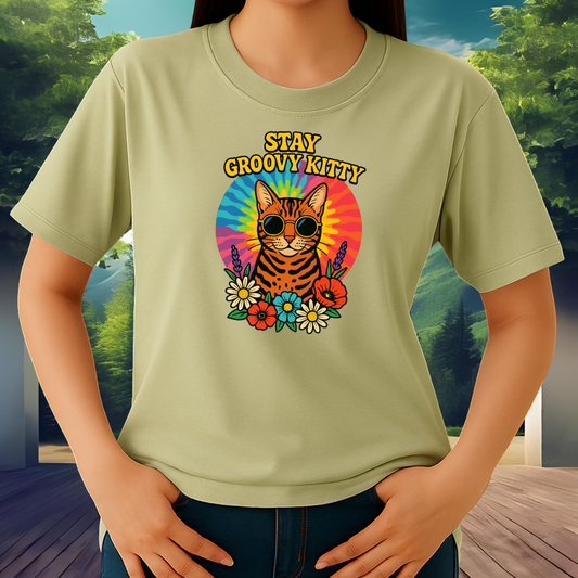 Stay Groovy Kitty T-Shirt – Retro Cat Graphic Tee for Cat Lovers