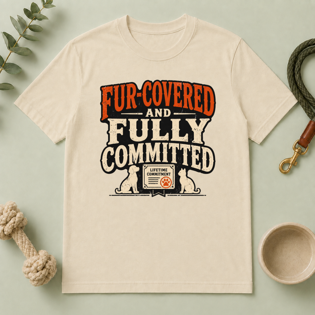 T-Shirt — "Fur-Covered and Fully Committed" Vintage Dog & Cat Lover Tee