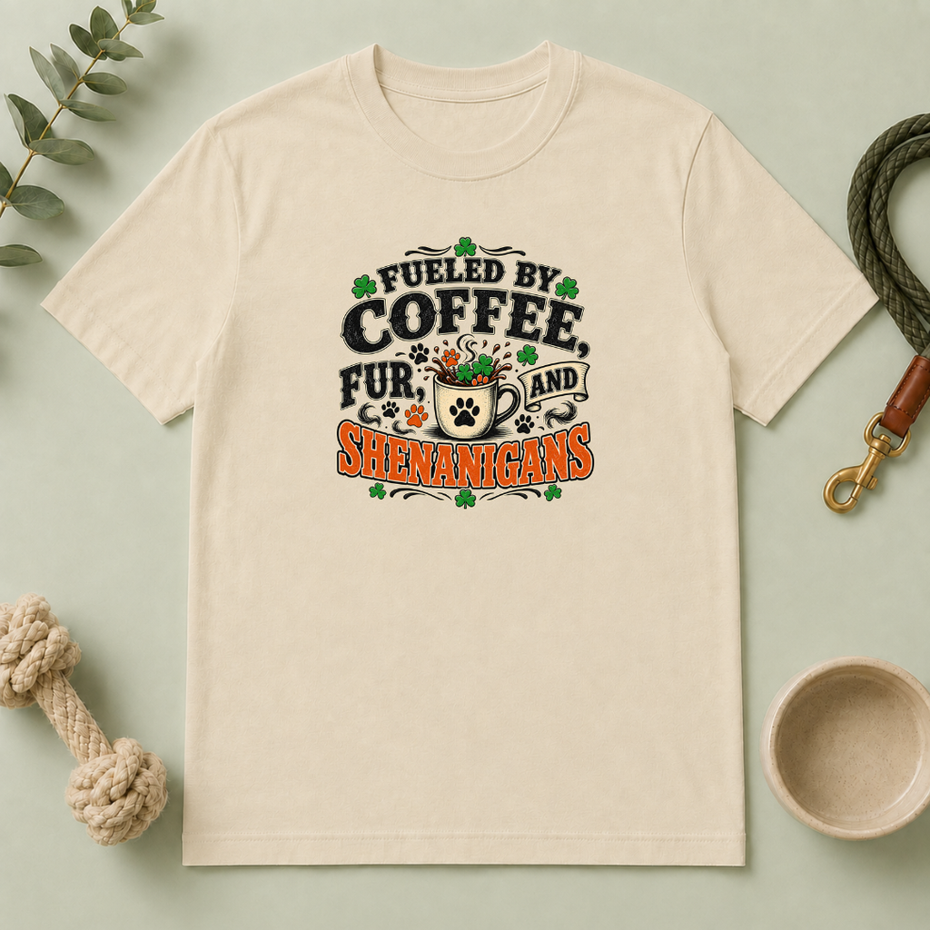 Fueled by Coffee, Fur & Shenanigans St. Patrick’s Day T-Shirt