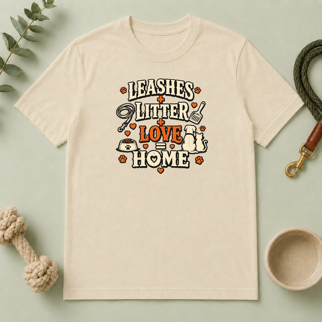 "Leashes + Litter + Love = Home" Graphic Tee