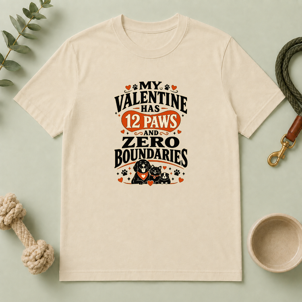 My Valentine Has 12 Paws and Zero Boundaries Pet T-Shirt