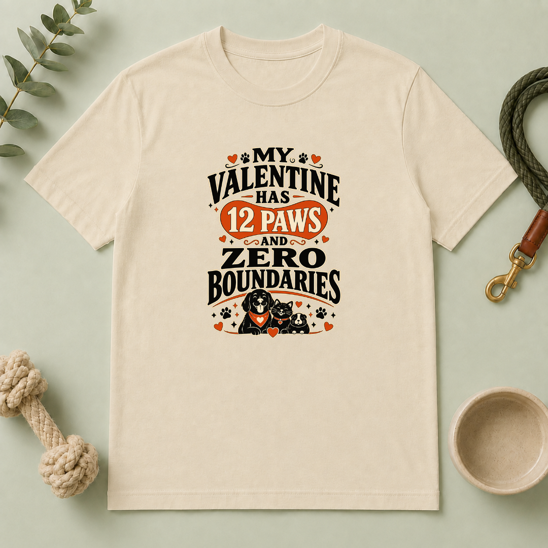 My Valentine Has 12 Paws and Zero Boundaries Pet T-Shirt